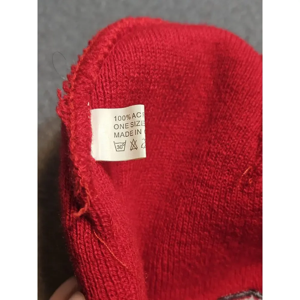 Ohio State Buckeyes Hat Red Stretch Knit Beanie Embroidered Logos Winter - Picture 3 of 3